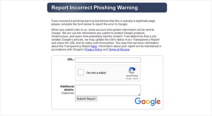 Incorrect phishing warning form Incorrect phishing warning form