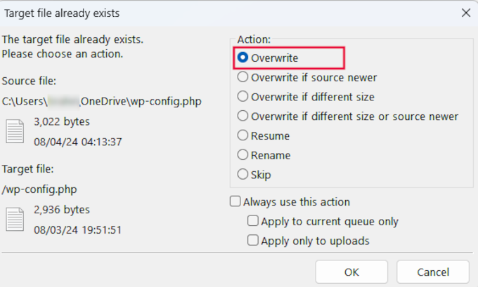 Overwrite old file Overwrite old file