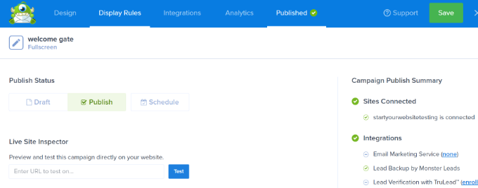 Publish the welcome gate campaign Publish the welcome gate campaign