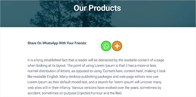 WhatsApp share button on a page WhatsApp share button on a page