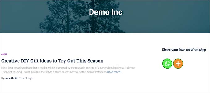 WhatsApp share button in the sidebar WhatsApp share button in the sidebar