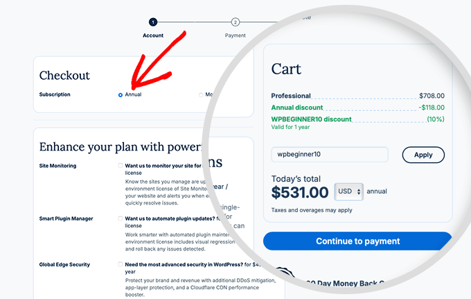 WP Engine Årlig prenumeration och slutför köpet med vår exklusiva WP Engine kupong WPBEGINNER10