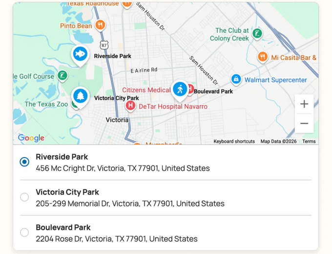 WPForms lets visitors pick their preferred location on the map WPForms lets visitors pick their preferred location on the map