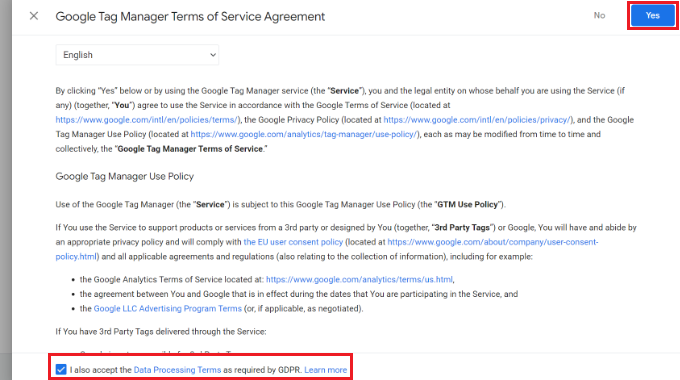Accept tag manager terms of agreement Accept tag manager terms of agreement