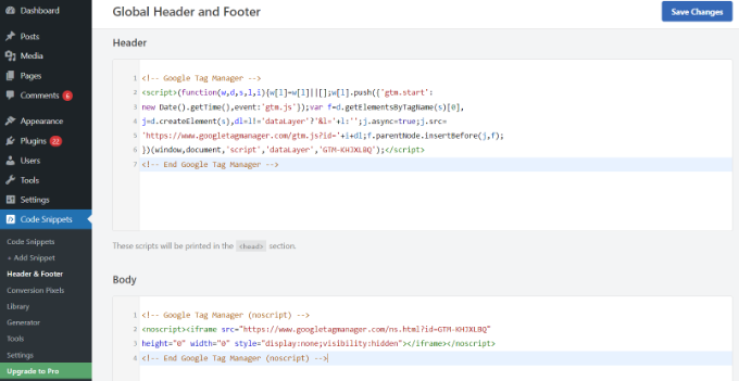 Add header and body tag manager codes Add header and body tag manager codes