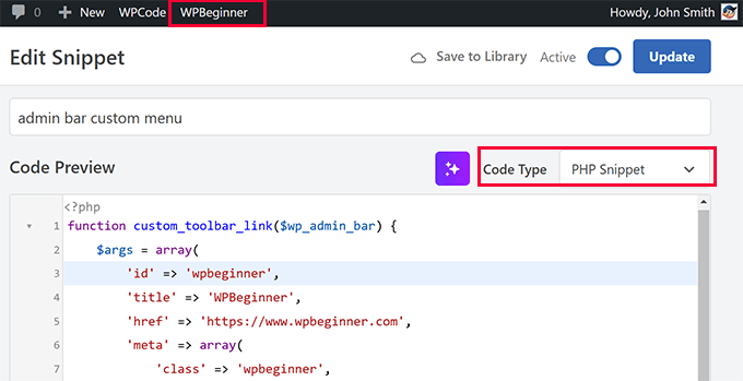 Add custom link to menu bar