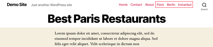 Previzualizare categorii adăugate la meniul de navigare