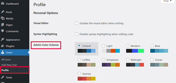 Change admin color scheme in WordPress