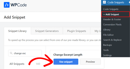 Searching WPCode for the snippet keyword Searching WPCode for the snippet keyword