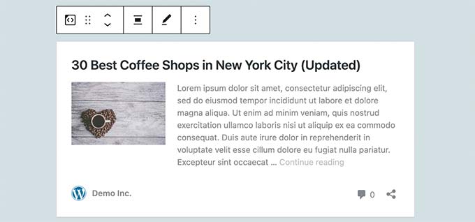 Previzualizare card de conținut în WordPress