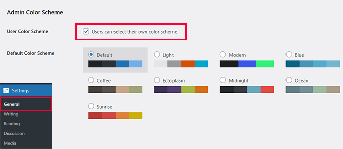Set default admin color scheme