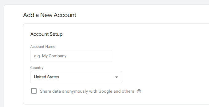 Creating Google Tag Manager account Enter account name and country