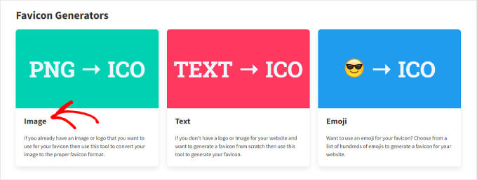 Choosing the Image option on Favicon.io