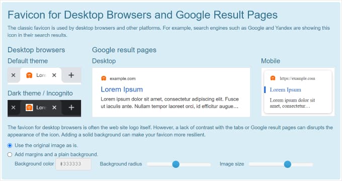 Editing how a favicon looks with the Favicon by RealFaviconGenerator tool Editing how a favicon looks with the Favicon by RealFaviconGenerator tool