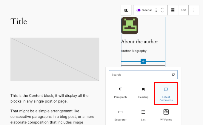 Adding the Latest Comments block