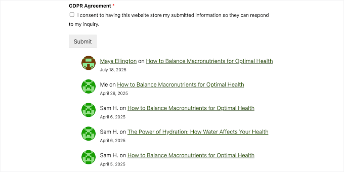 Latest Comments on a live site