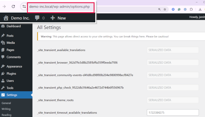 Hidden All Settings page in WordPress