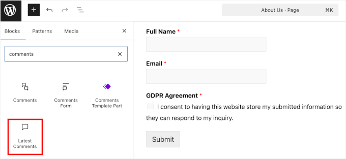 Adding the Latest Comments block