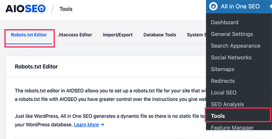 Editing robots.txt file using file editor tool in Yoast SEO Editing robots.txt file using file editor tool in All in One SEO