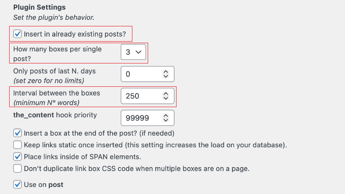 Satır İçi İlgili Yazılar Eklenti Ayarları