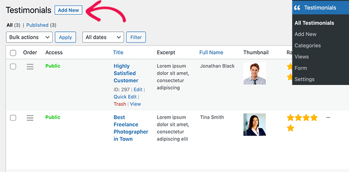 Managing testimonials Managing testimonials