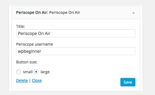 Setări widget Periscope WordPress Setări widget Periscope WordPress