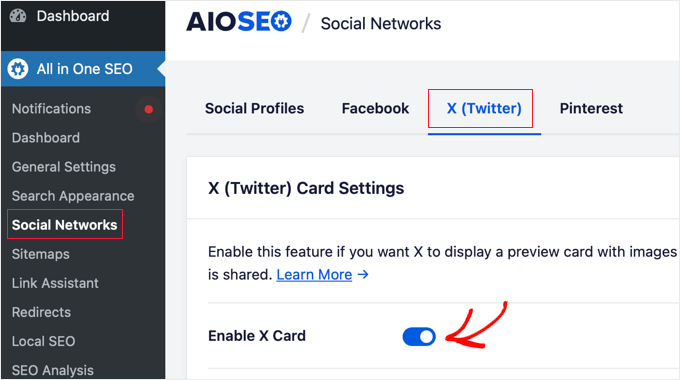 AIOSEO Enable X Card Option AIOSEO Enable X Card Option