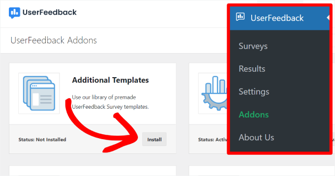 UserFeedbackアドオンのインストール