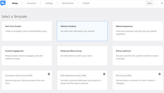 UserFeedbackのウェブサイトフィードバックテンプレート