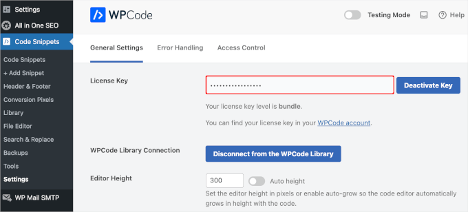 Activating WPCode license key Activating WPCode license key