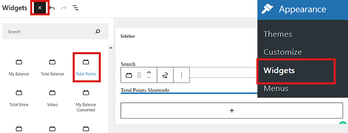 Aggiungi il widget Punti totali