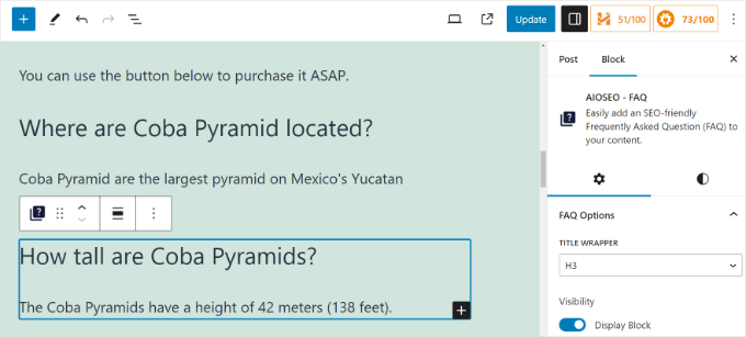 Add FAQs to AIOSEO block Add FAQs to AIOSEO block