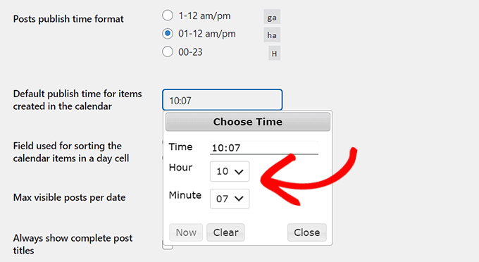 Choose a time for the publication of the scheduled posts Choose a time for the publication of the scheduled posts