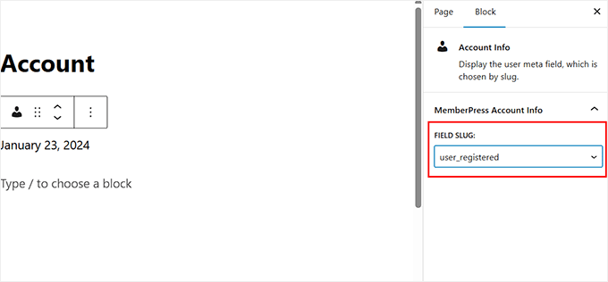 Alegeți opțiunea user_register din meniul derulant din MemberPress