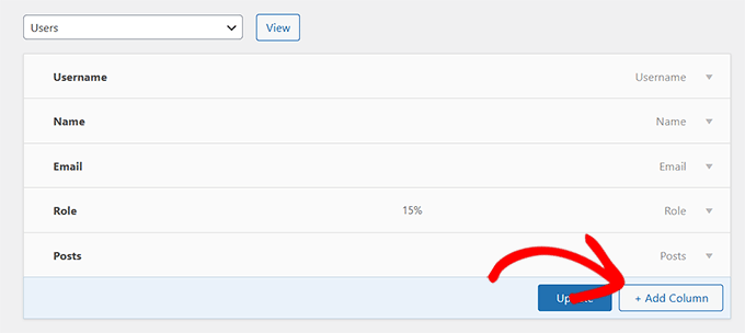 Faceți clic pe butonul + Adăugare coloană de pe ecran
