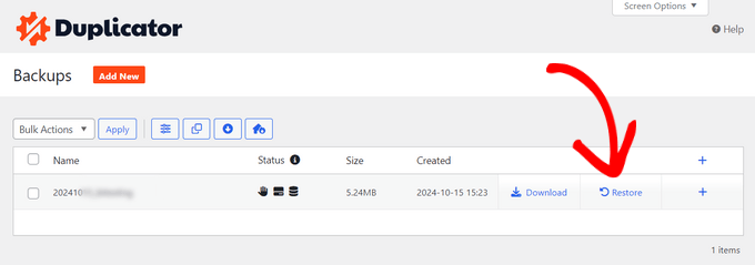Click on the Restore button Click on the Restore button
