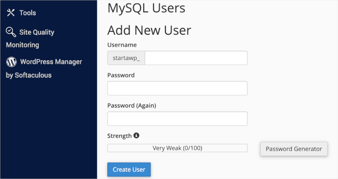 Add new database user Adding a new MySQL user