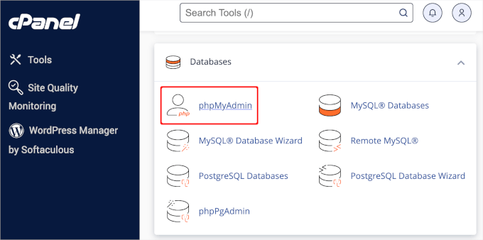 Launch phpMyAdmin Launching phpMyAdmin from cPanel