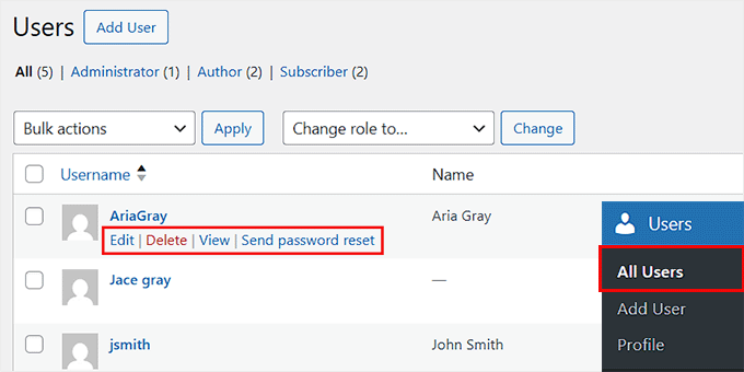 Apăsați pe linkul Editare pentru a vizualiza profilul unui utilizator