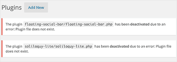 Deactivated plugins Deactivated plugins