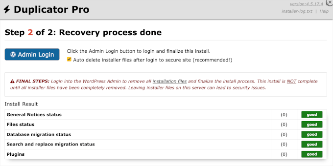 Recovery process done in Duplicator Recovery process done in Duplicator