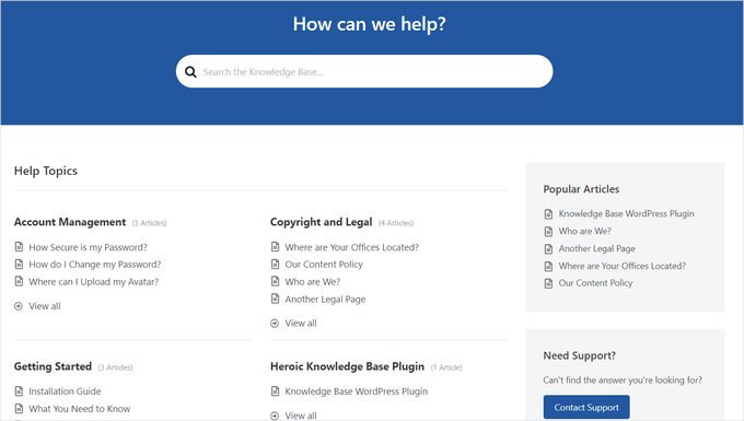 Knowledge base homepage Knowledge base homepage