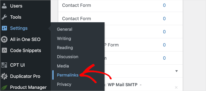 Permalinks menu item under Settings Permalinks menu item under Settings