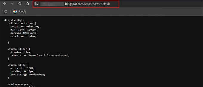 Add and copy Blogger feed URL