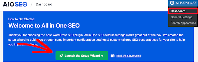 AIOSEO dashboard launch setup wizard AIOSEO dashboard launch setup wizard