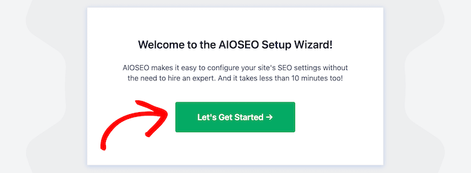 Click let's get started AIOSEO setup wizard Click let's get started AIOSEO setup wizard