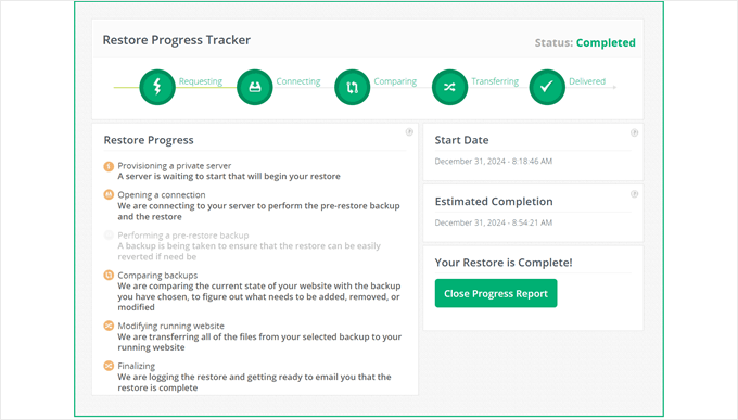 Keeping track of the restoration progress in CodeGuard Keeping track of the restoration progress in CodeGuard
