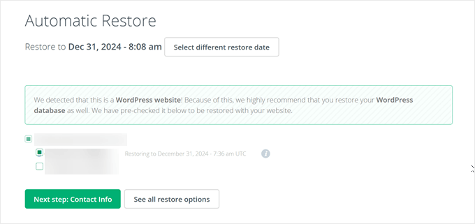 Selecting WordPress backups to restore with CodeGuard Selecting WordPress backups to restore with CodeGuard