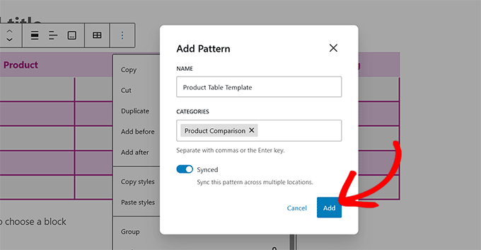 Aggiungi un nome e una categoria per il tuo modello