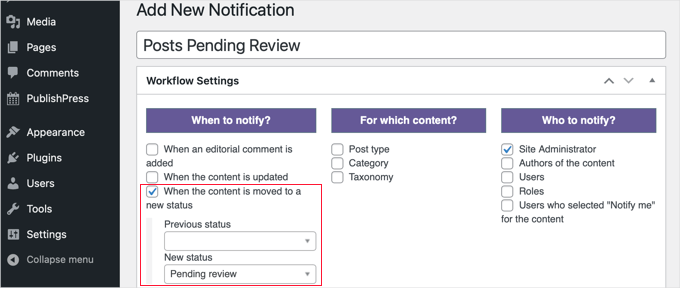 Creating a Notification for Posts Pending Review Creating a Notification for Posts Pending Review